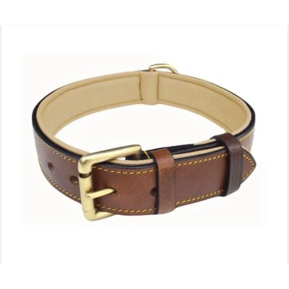 Soft Touch Collars - Brown Leather Two-Tone Padded Dog Collar 24